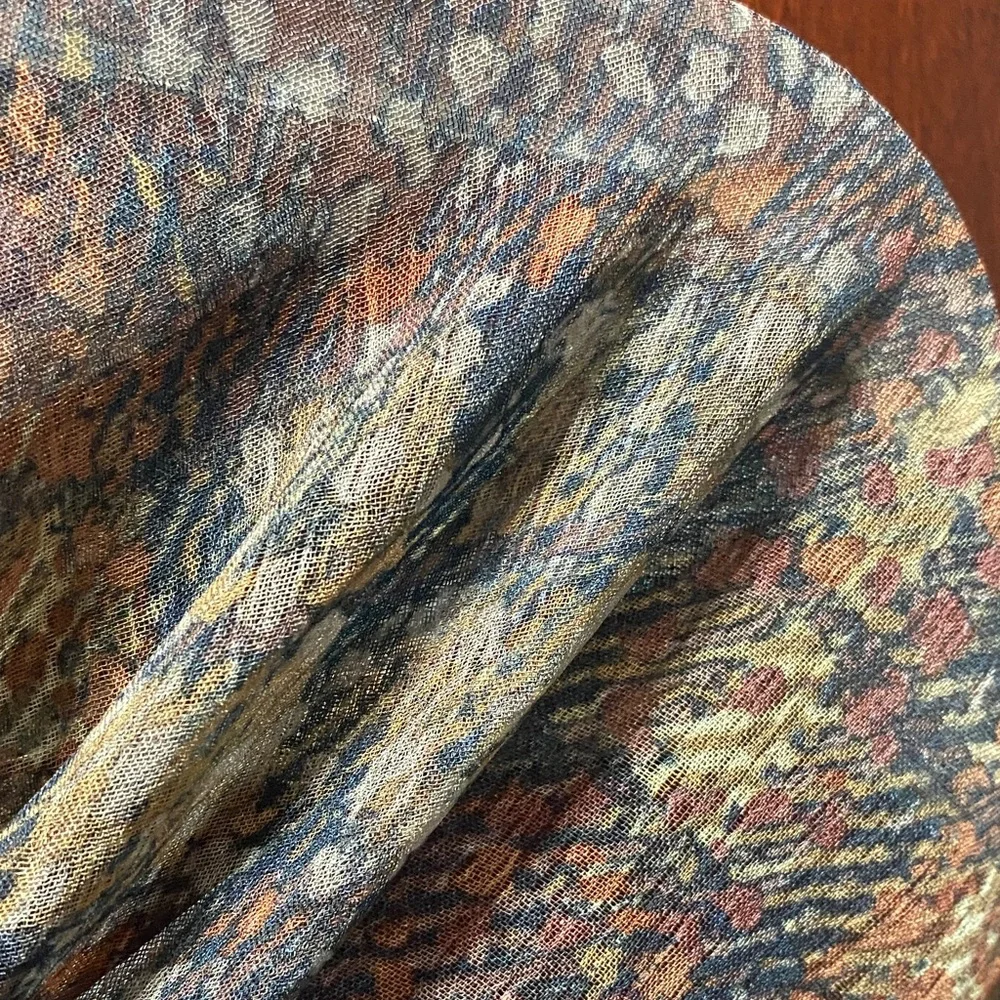 Vintage sheer Multicolor Patterned 59” x 15” Scarf